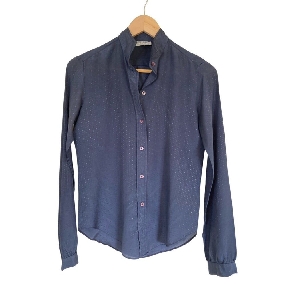 VTG Don Sayers for Gamut Navy Long-Sleeve Button-Up Blouse Size 6 Long Sleeve